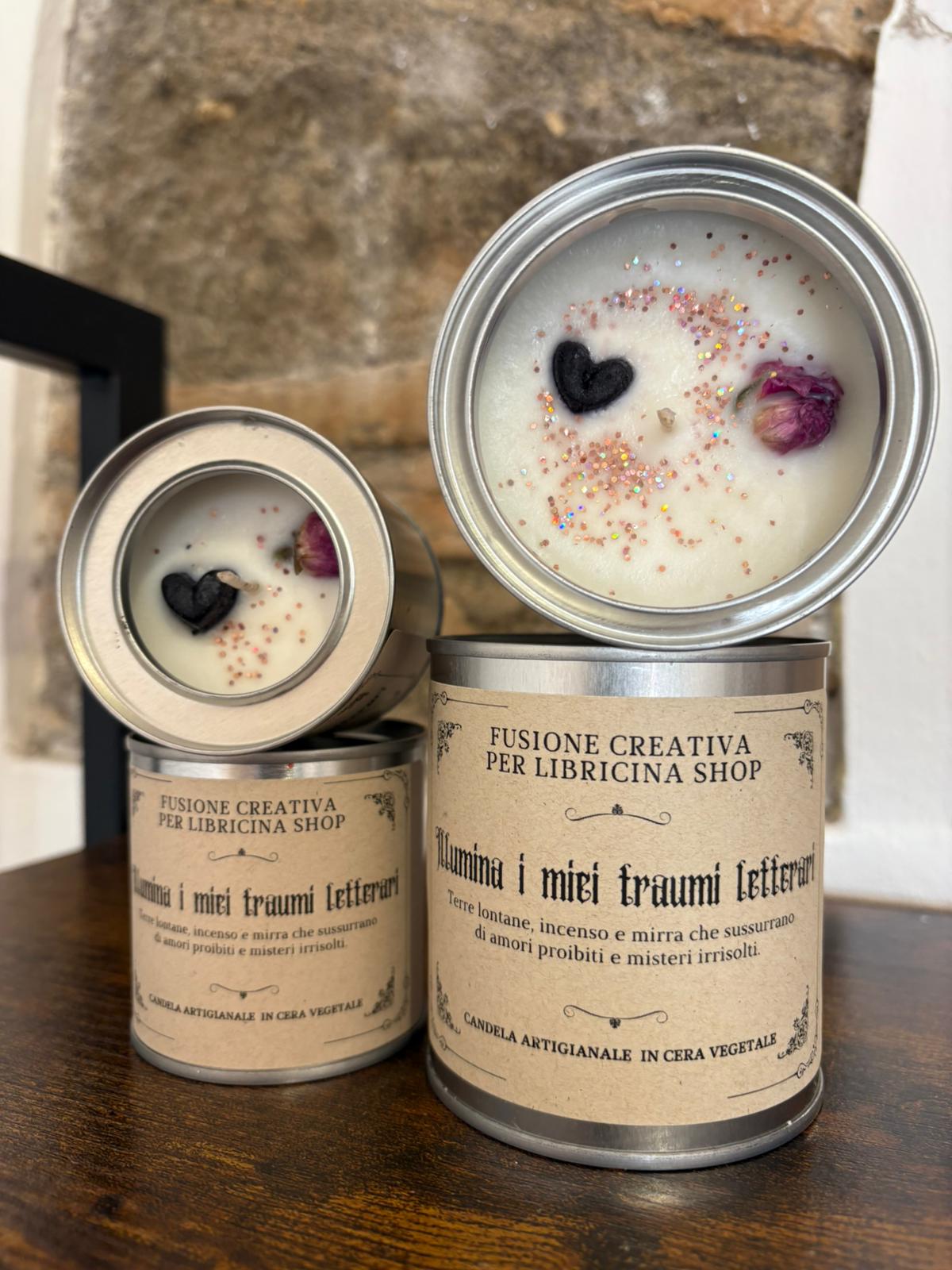 Libricina Shop | Candele letterarie  in cera vegetale "Illumina i miei traumi letterari"